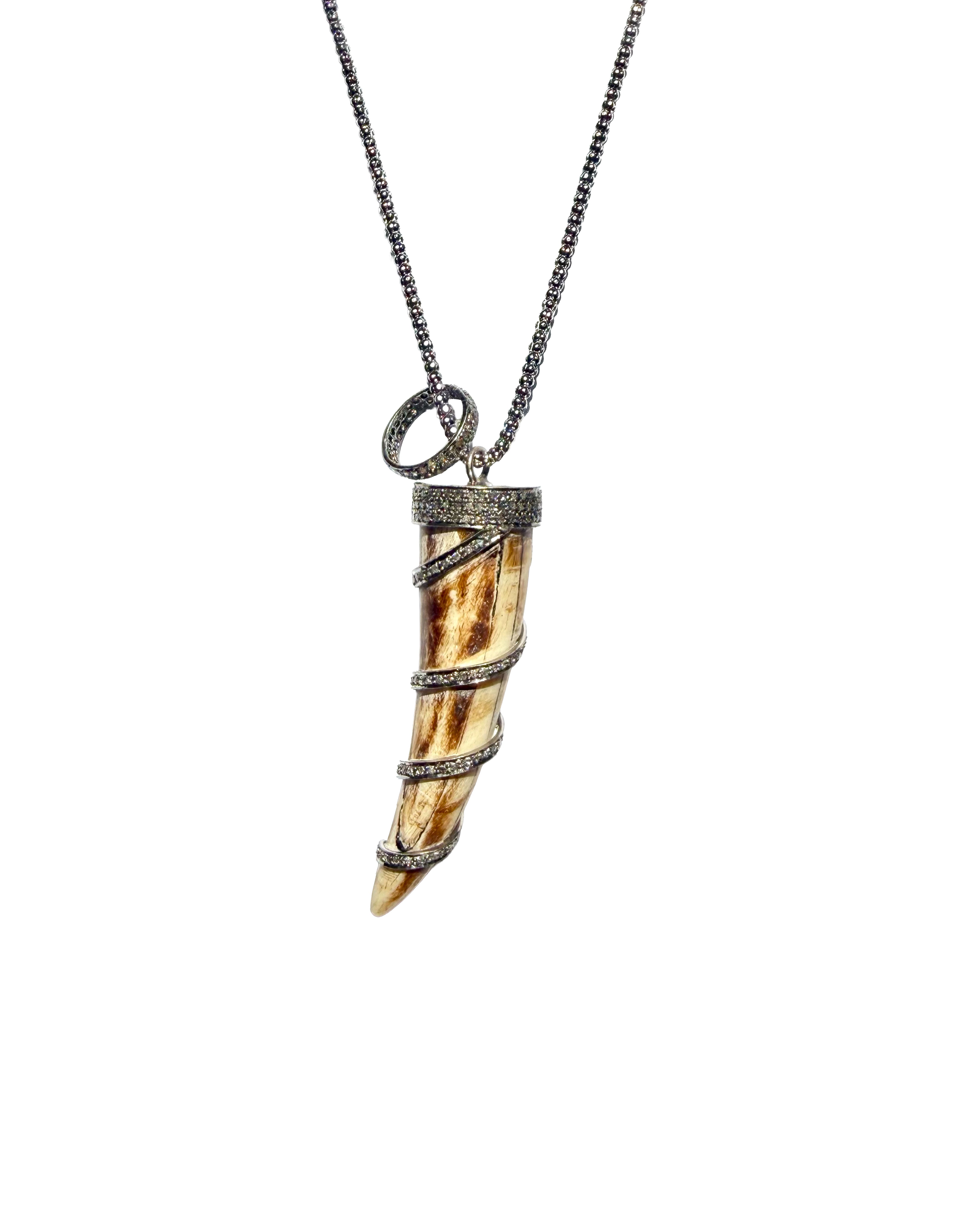 Diamond Spiral Horn Tooth Pendant