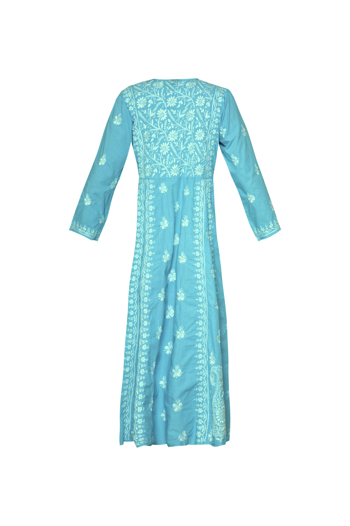 Cotton Embroidered Dress - Turquoise