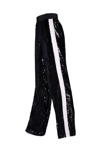 Sequin Joggers - Black With White Stripe