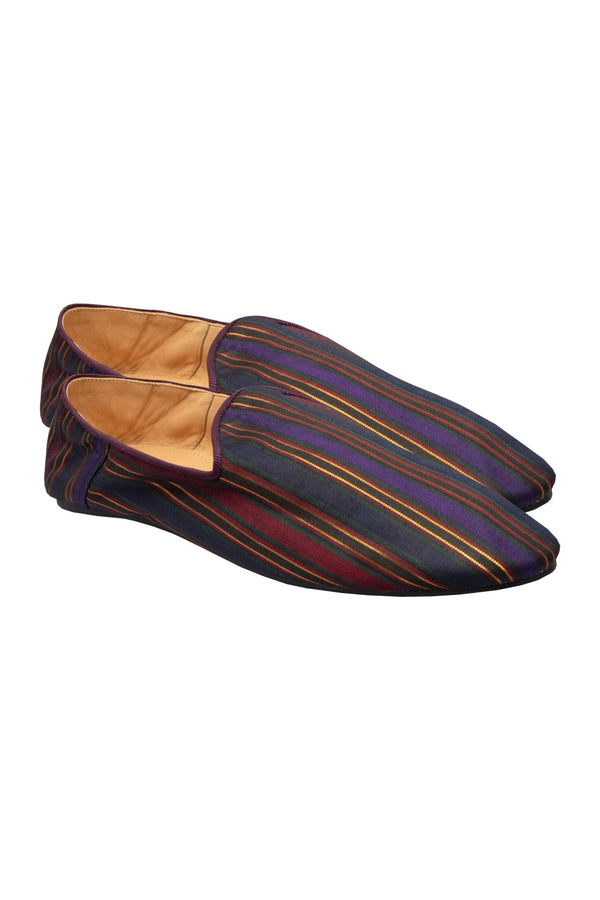 Leather and Fabric Slippers - Mauve Stripes