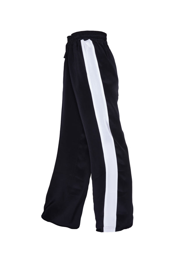 Classic Silk Joggers - Black With Wide White Stripe