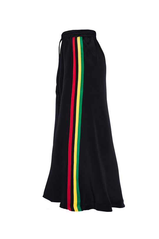 Extra Wide Silk Joggers - Black With Rasta Stripes