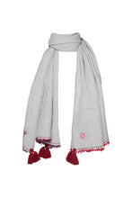 Load image into Gallery viewer, Meditation Shawl - Light Grey with Dark Red Tassels