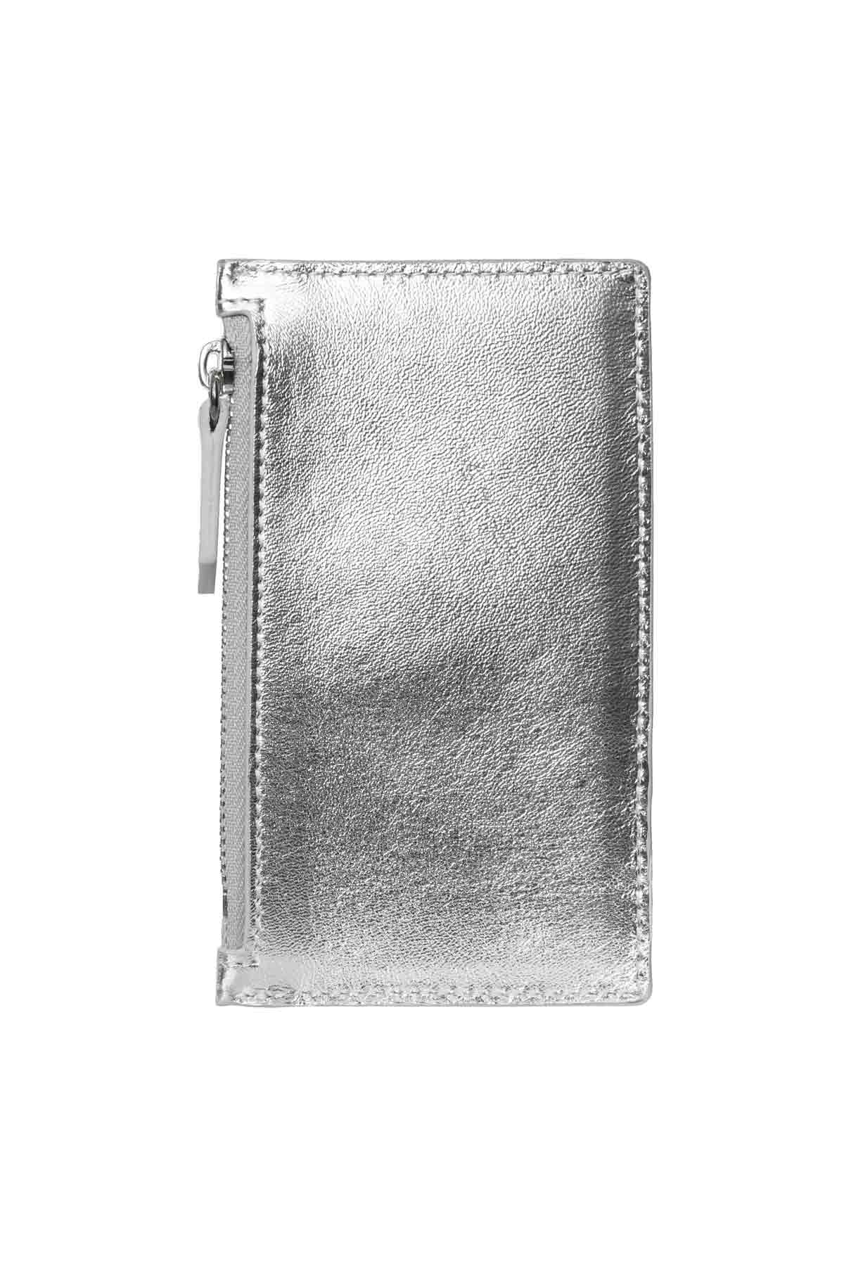 Leather Zip Card Holder - Silver