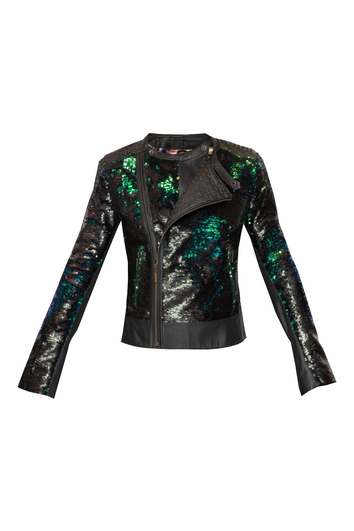 Leather & Green Sequin Jacket