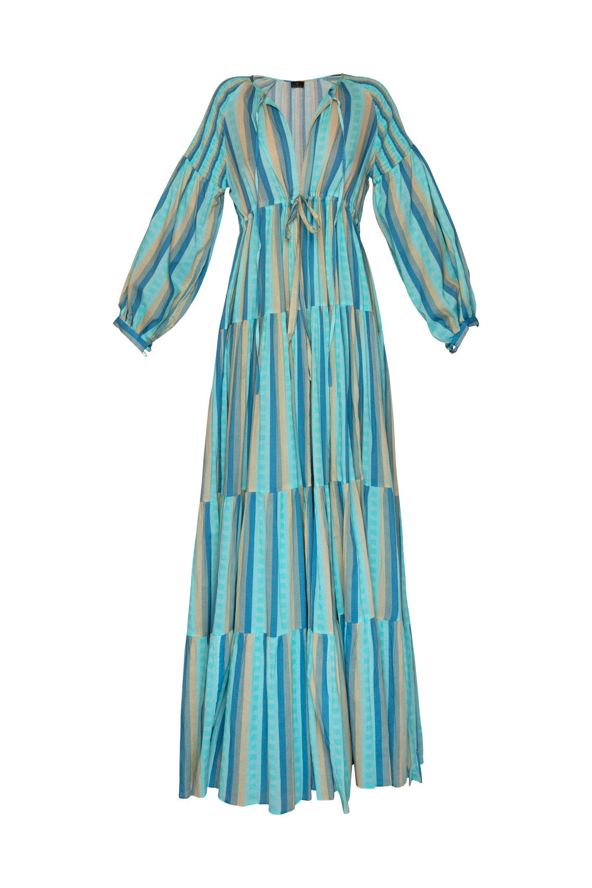 Long Cotton Sun Dress - Blue Stripes