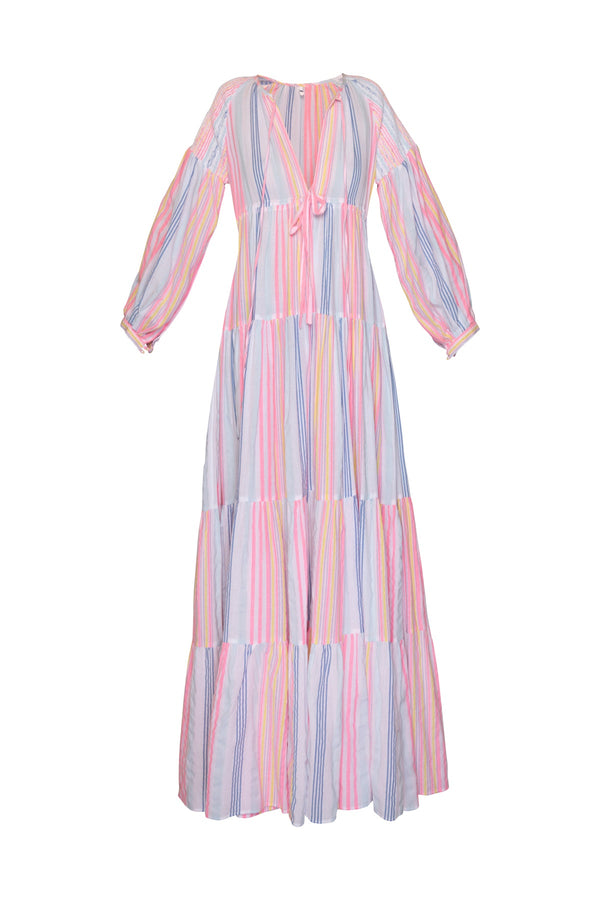 Long Cotton Sun Dress - Pink Stripes