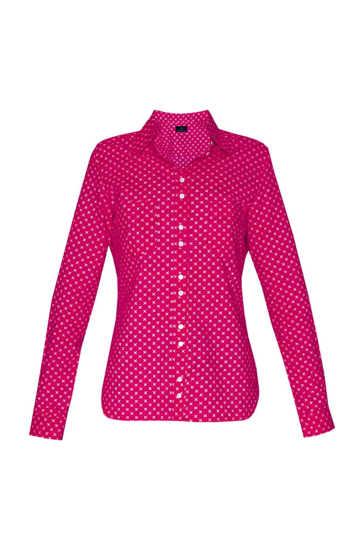 Women's Cotton Shirt - Magenta Crosses