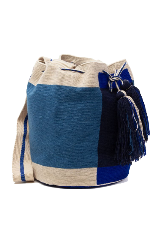 Large Crossbody Bag - Blue & Beige