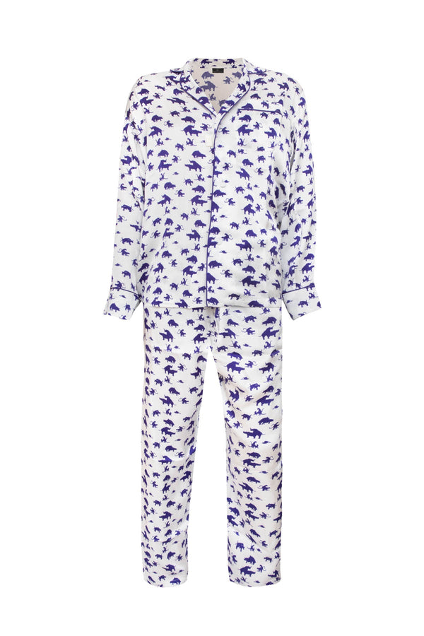 Naughty Print Silk Pyjamas - Blue