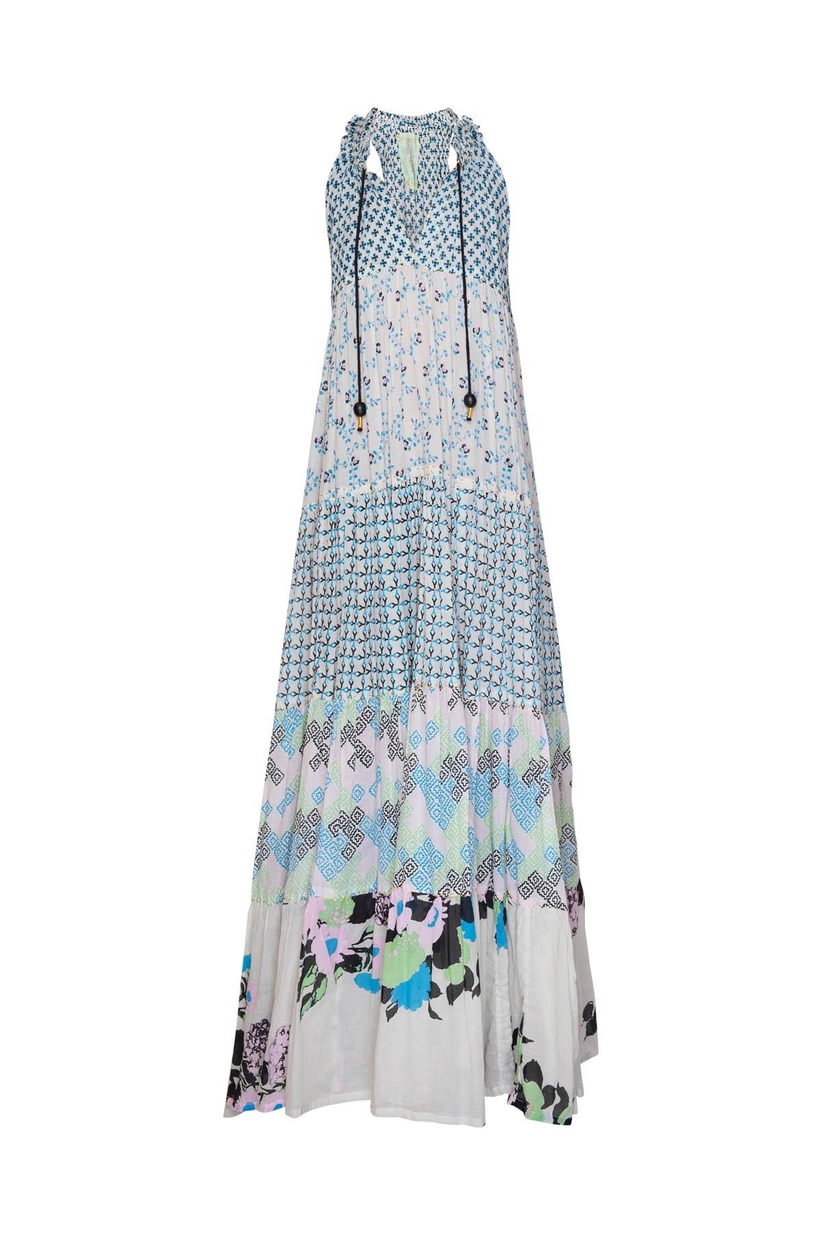 Sleeveless Ibiza Maxi Dress - Pale Blue Floral