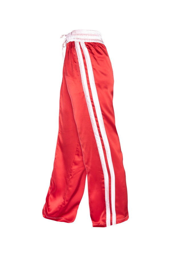 Classic Silk Joggers - Red With Pink Stripes