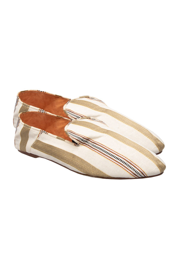 Silk Slippers - White & Gold Stripes