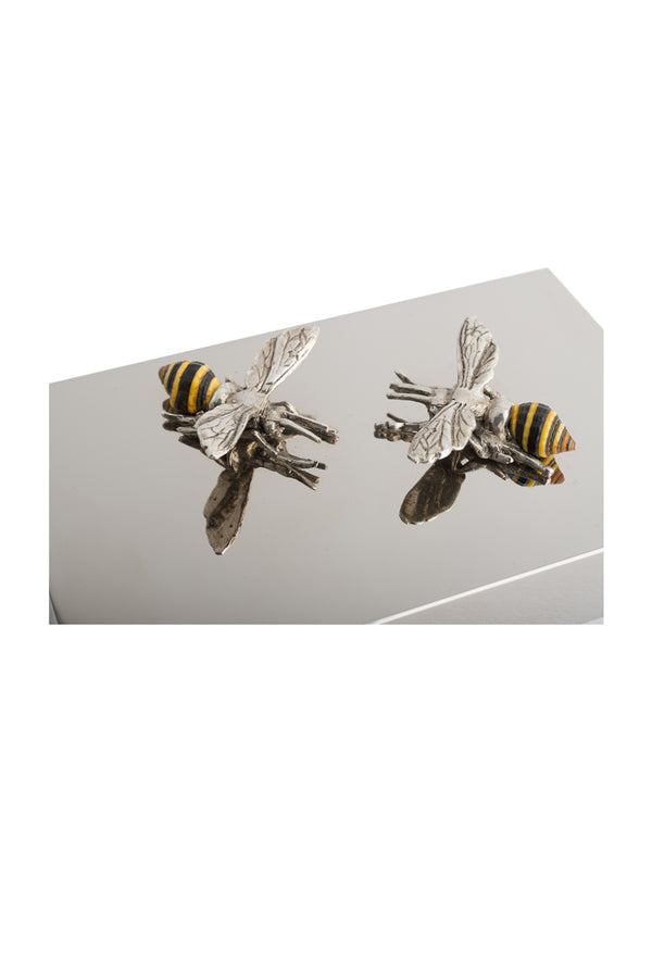 Silver Match Box Cover - Bees