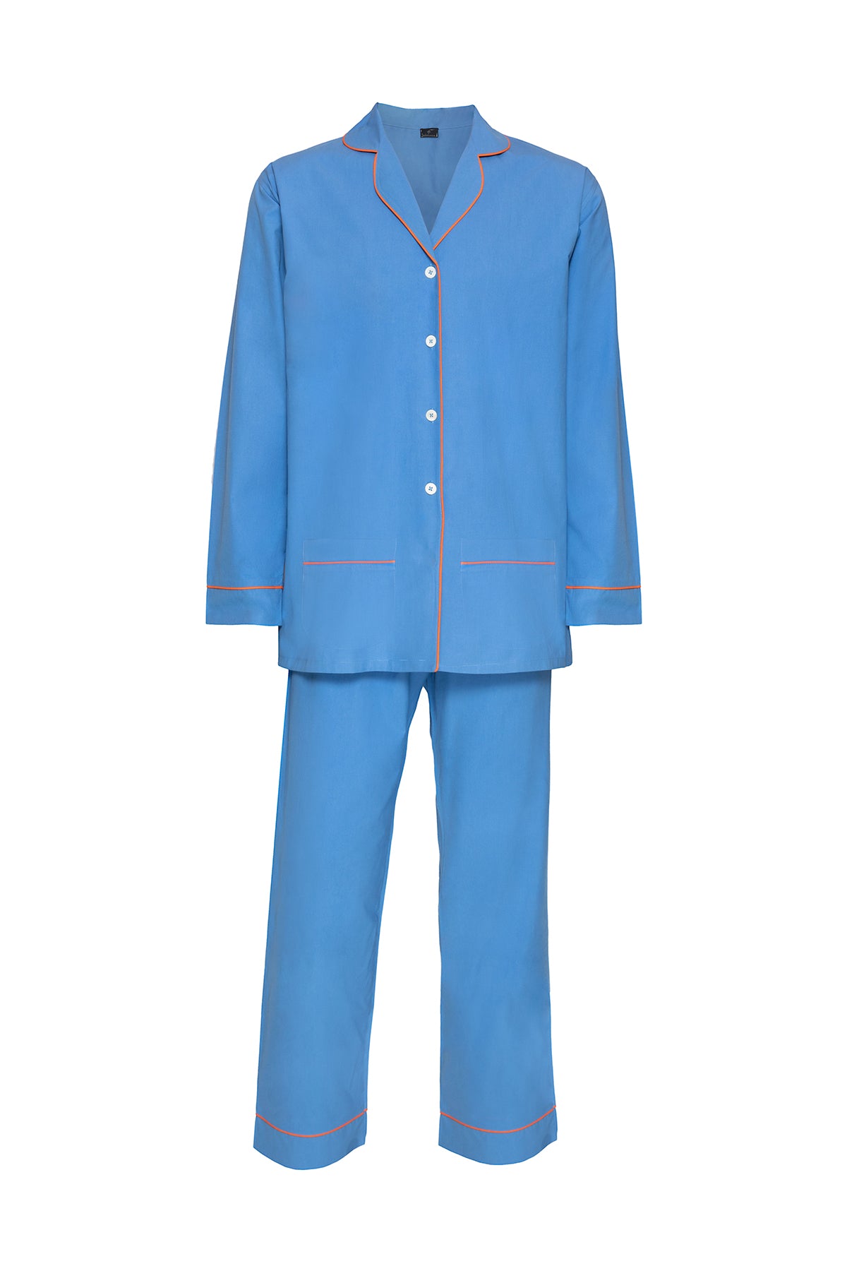 Women's Cotton Pyjamas - Blue & Orange Piping