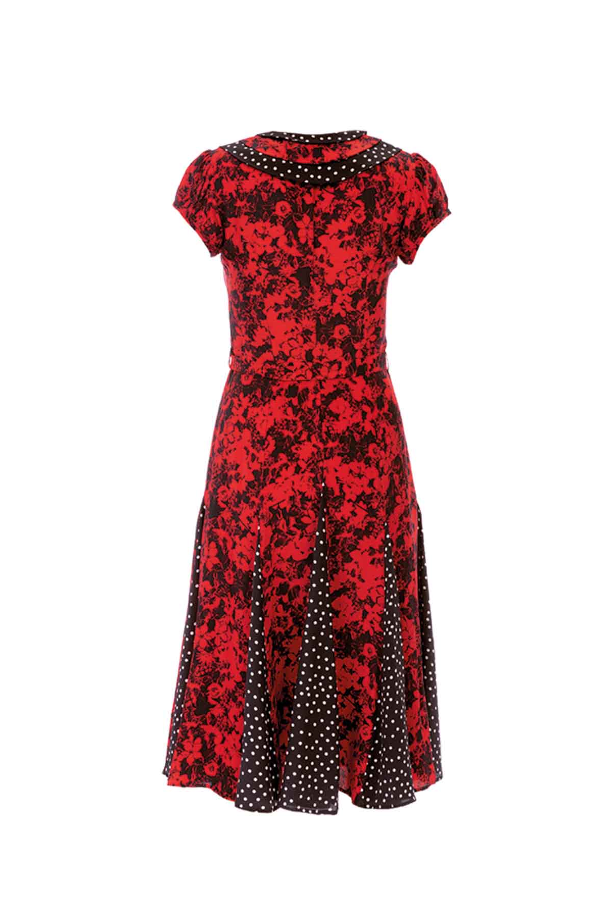Tri Collar Silk Dress - Red Floral