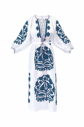 Shalimar Dress - White & Cobalt