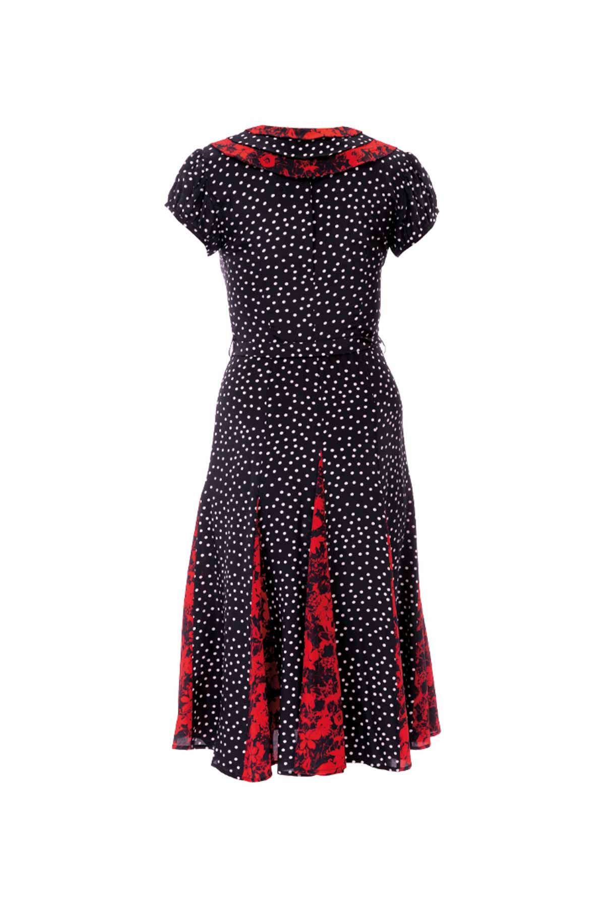 Tri Collar Silk Dress - Black Polka & Red Floral