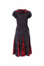 Load image into Gallery viewer, Tri Collar Silk Dress - Black Polka &amp; Red Floral