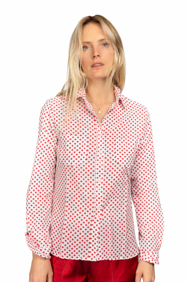 Women's Cotton Shirt - Red Polka Dot
