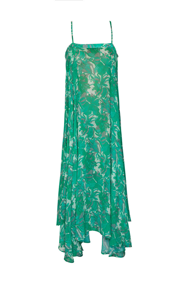 Silk Floral Circle Dress - Green