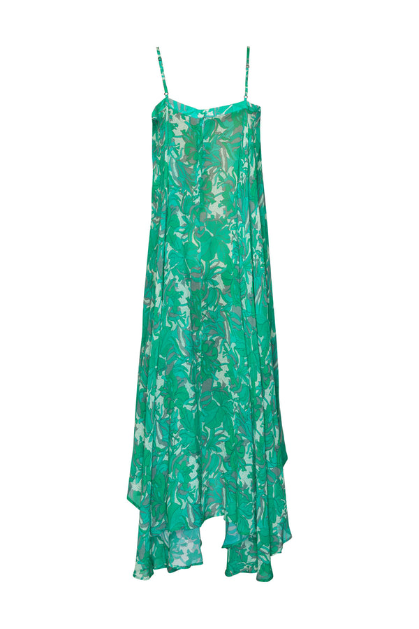 Silk Floral Circle Dress - Green
