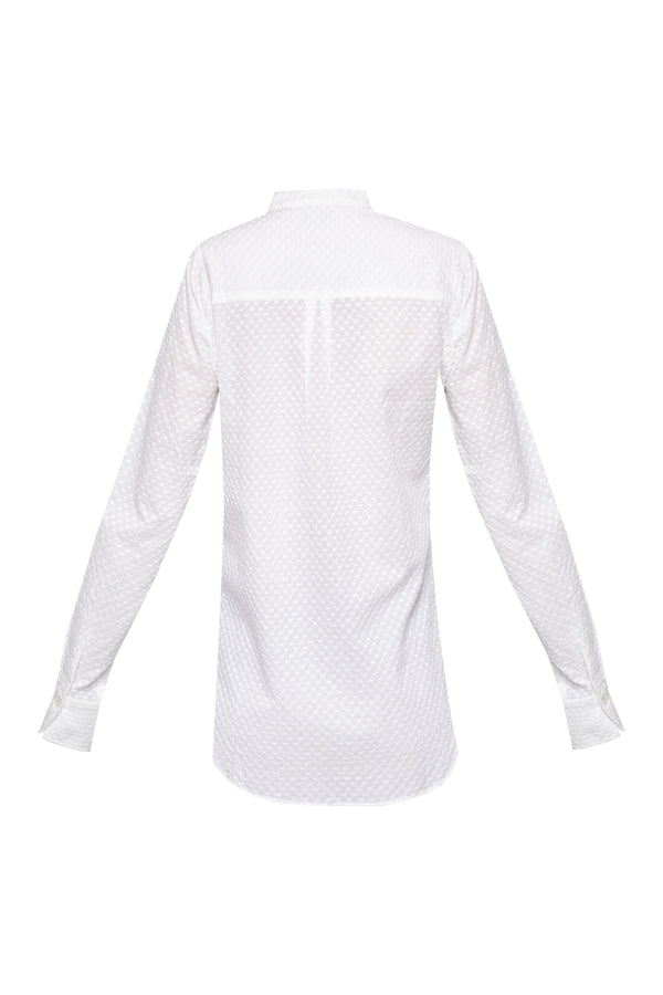 Women's Cotton Shirt - White Embroidered Dots