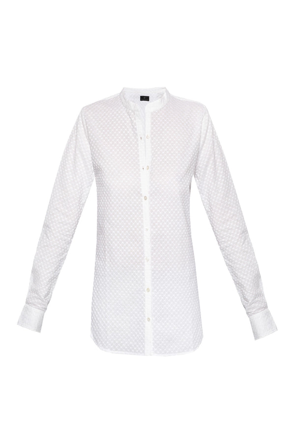Women's Cotton Shirt - White Embroidered Dots