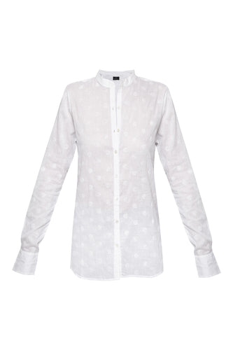 Women's Cotton Shirt - White Embroidered Circles