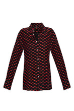 Load image into Gallery viewer, Women&#39;s Silk Shirt - Black &amp; Red Lips