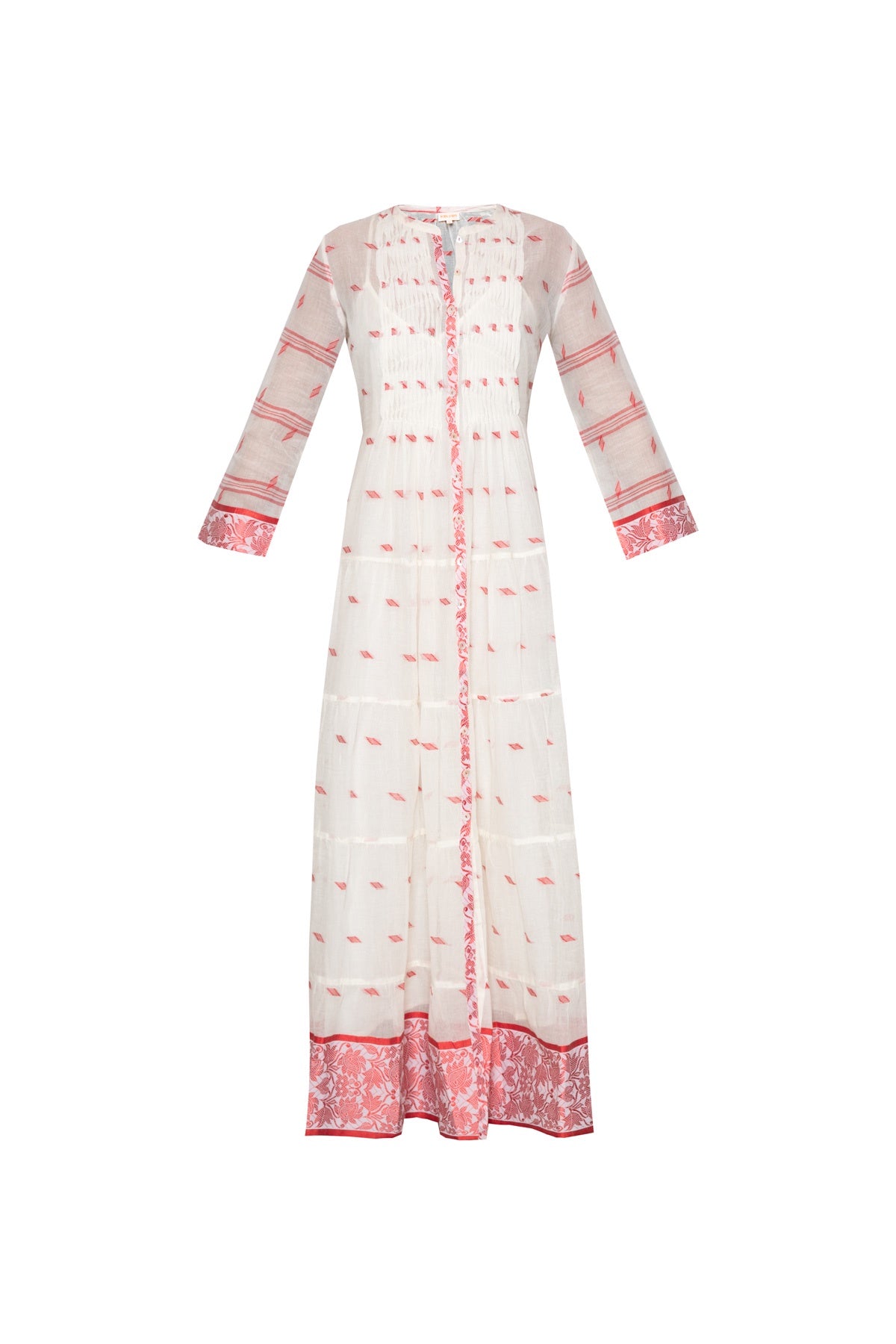Longfrill Cotton Dress - Off White & Pink