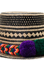 Load image into Gallery viewer, Straw Hat - Purple, Green &amp; Peach PomPoms