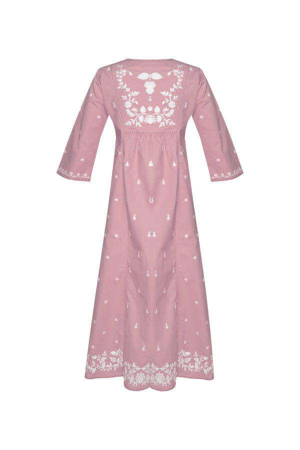 Lotus Cotton Embroidered Dress - Attar Of Roses
