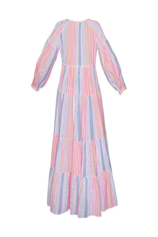 Long Cotton Sun Dress - Pink Stripes