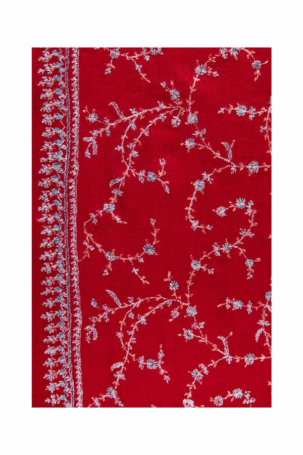 Full Floral Embroidered Pashmina Shawl - Red & Grey