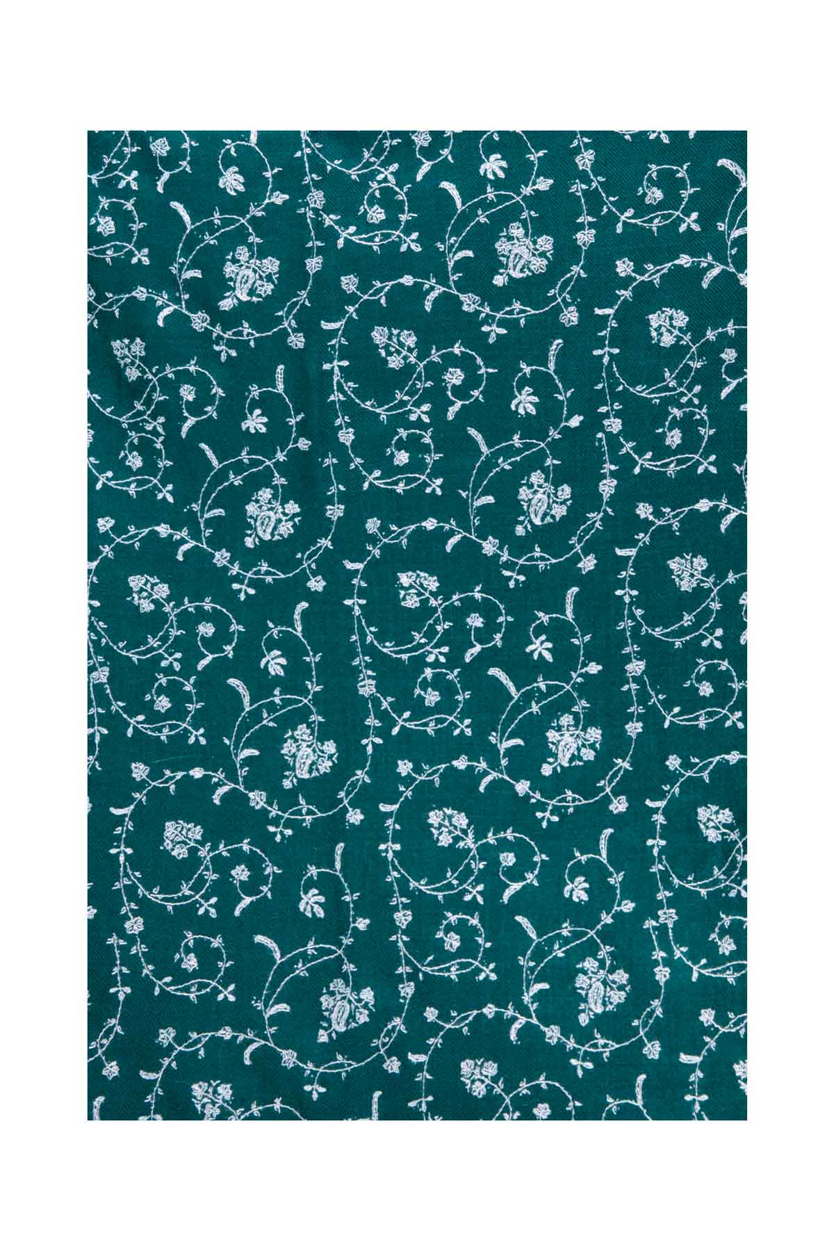 Full Floral Embroidered Pashmina Shawl - Green & White