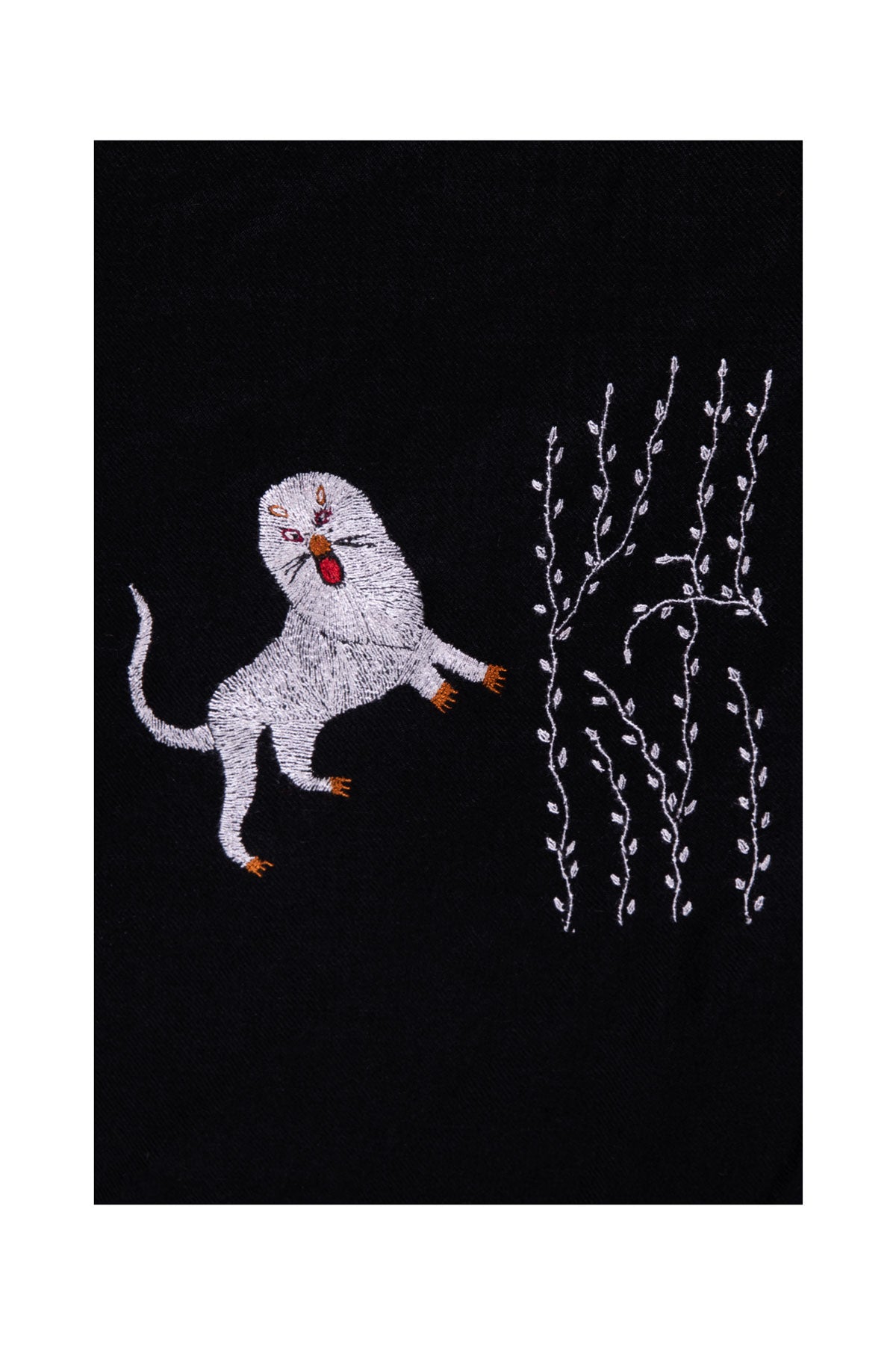 Lion Embroidered Pashmina Shawl - Black