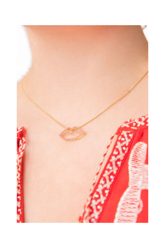 Gold & Ruby Lips Necklace