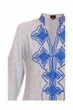 Load image into Gallery viewer, Striped Cotton Kaftan - Royal Blue Embroidery