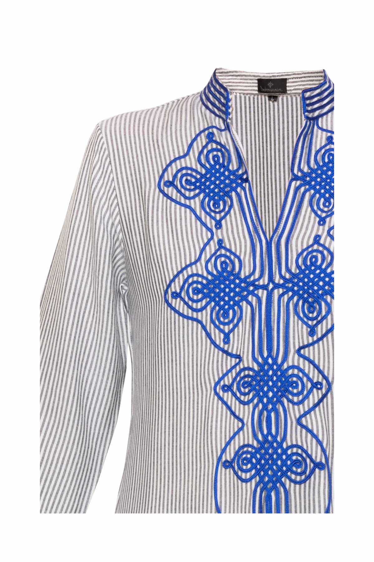 Striped Cotton Kaftan - Royal Blue Embroidery