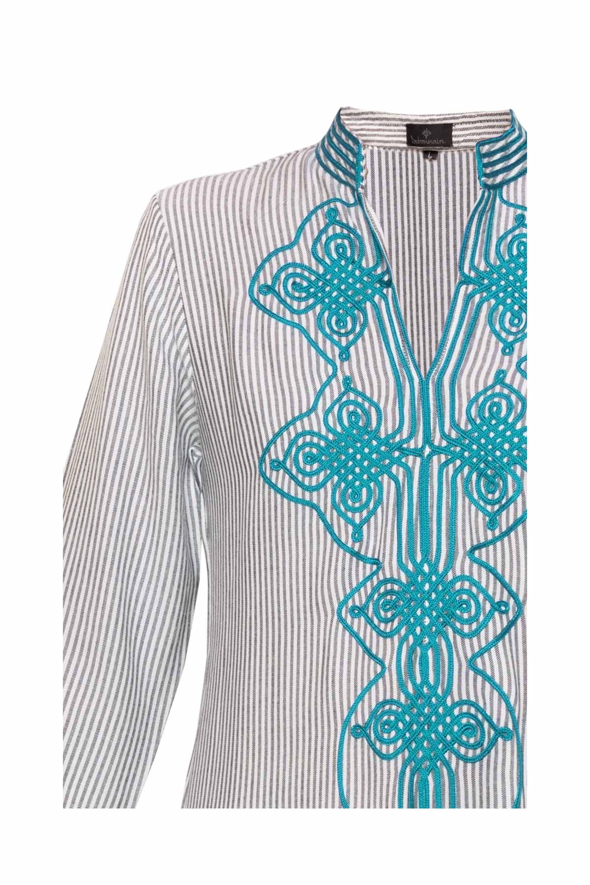 Striped Cotton Kaftan - Teal