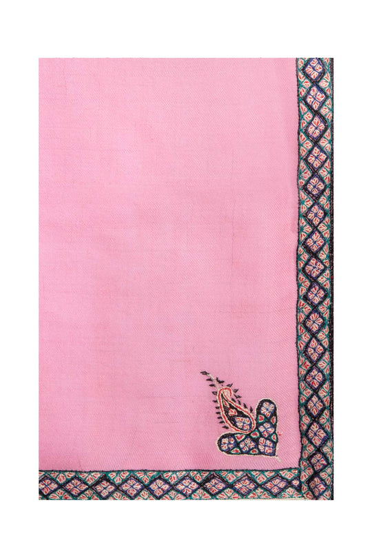 Border Embroidered Cashmere Pashmina Shawl - Baby Pink