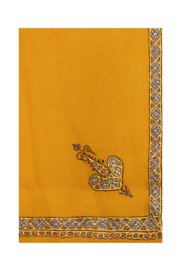 Border Embroidered Cashmere Pashmina Shawl - Mustard