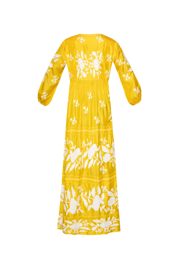 Palm Beach Silk Maxi Dress - Yellow