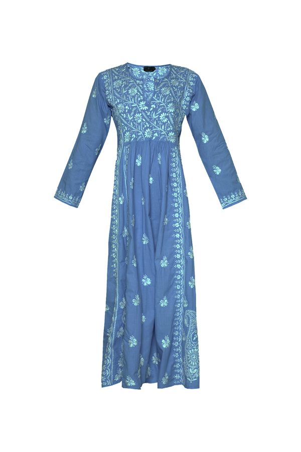 Cotton Embroidered Dress - Ocean Blue