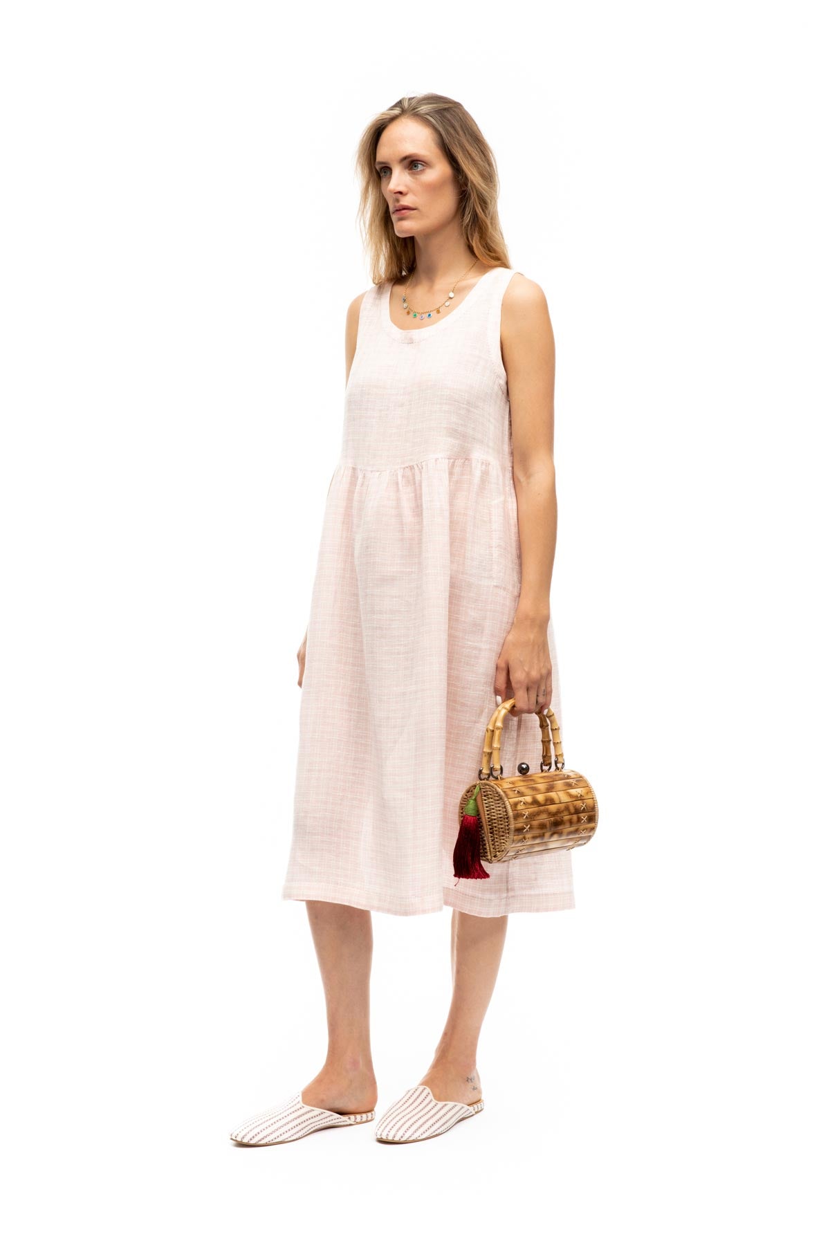 Florence Linen Dress - Pink Plaid