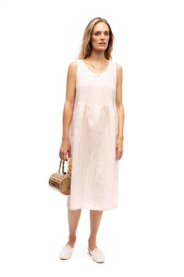 Florence Linen Dress - Pink Plaid