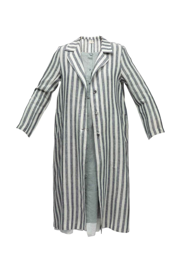 Monaco Stripe Linen Coat - Teal