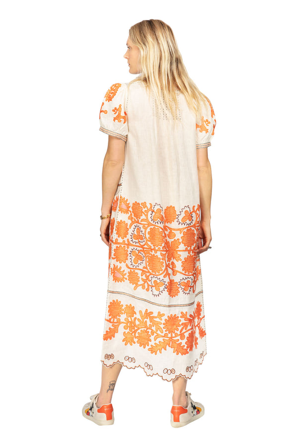 Petra Midi Dress - Cream & Orange