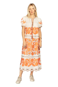 Petra Midi Dress - Cream & Orange